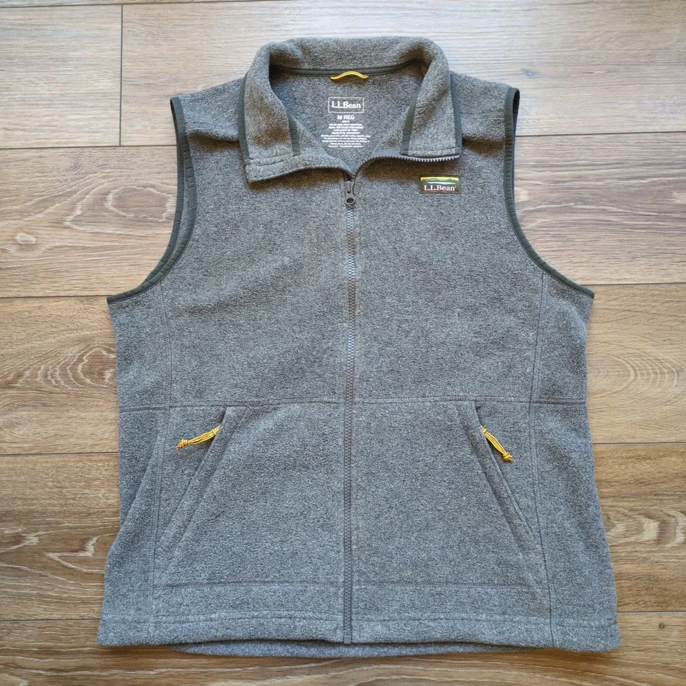 LL Bean Fleece Vest Grey Mountain Classic Full Zip Recycled Mens L.L. Medium REG